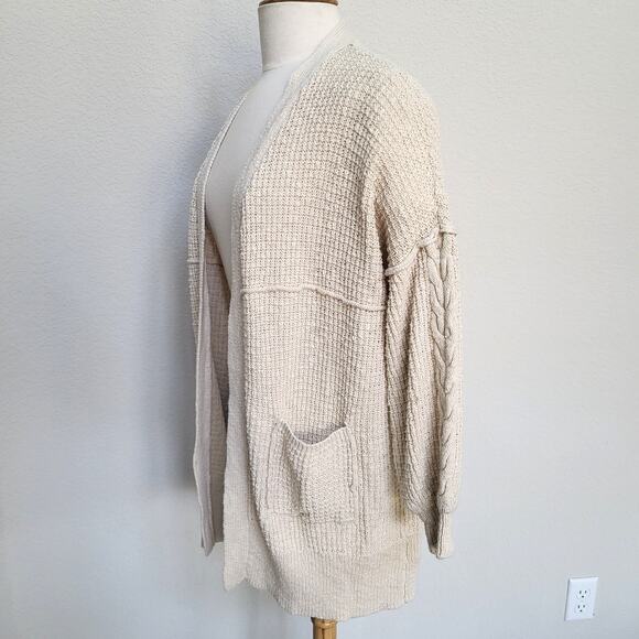FOR THEE Cardigan Sweater Womens XS Cable Knit Open Front Pockets Oversized - Picture 8 of 9